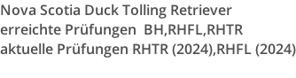 Nova Scotia Duck Tolling Retriever erreichte Prüfungen  BH,RHFL,RHTR aktuelle Prüfungen RHTR (2024),RHFL (2024)